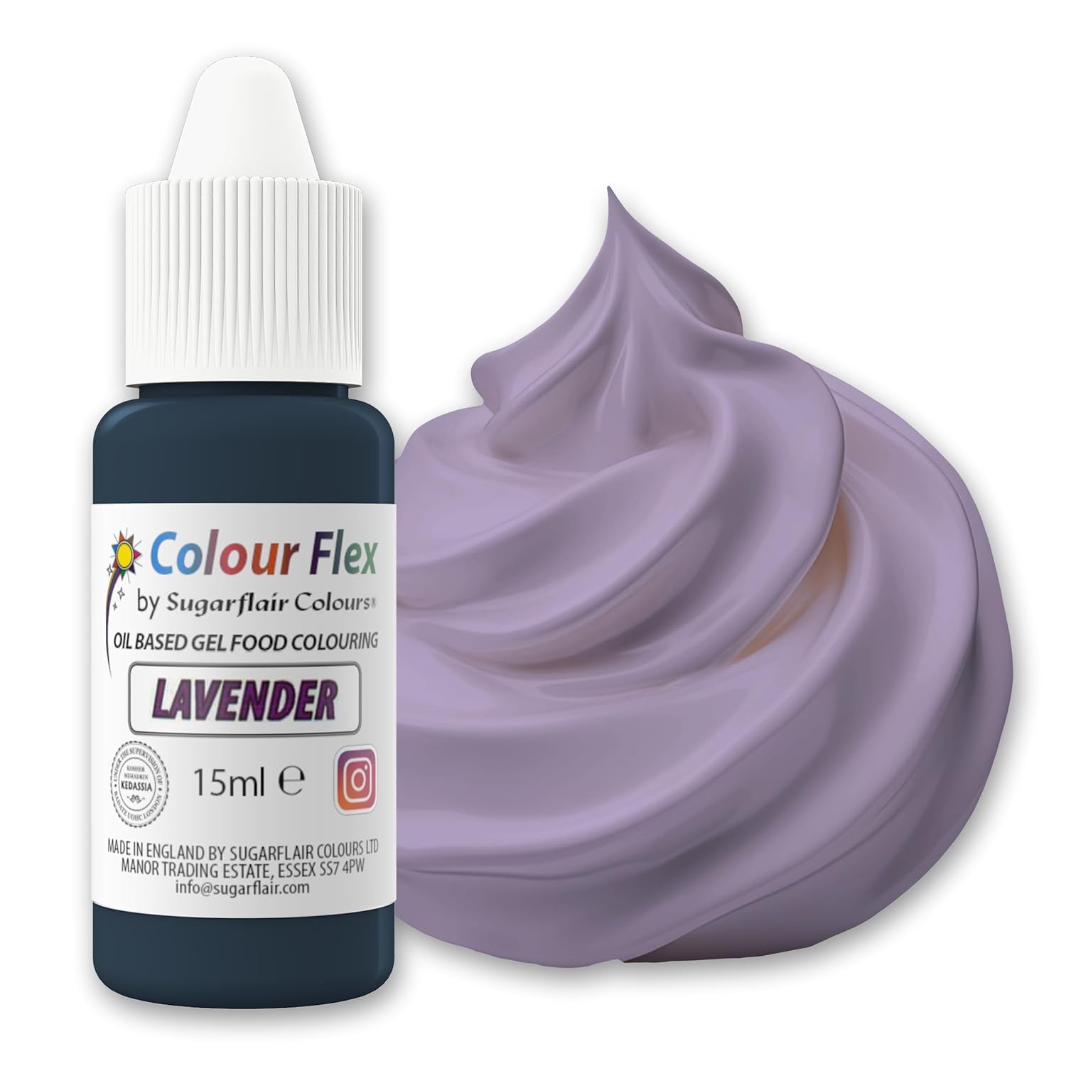 Sugarflair Colourflex Oil Based Food Coloring Lavanda, colorante alimentario líquido altamente concentrado para crema de mantequilla, chocolate, masa, fondant, glaseado y más - 15 ml