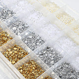 GZMAYUEN 920 Uds. Perlas planas doradas y plateadas para uñas, perlas de uñas color beige medio blanco, perlas pequeñas Halbrunde con parte posterior plana para decoración de uñas DIY