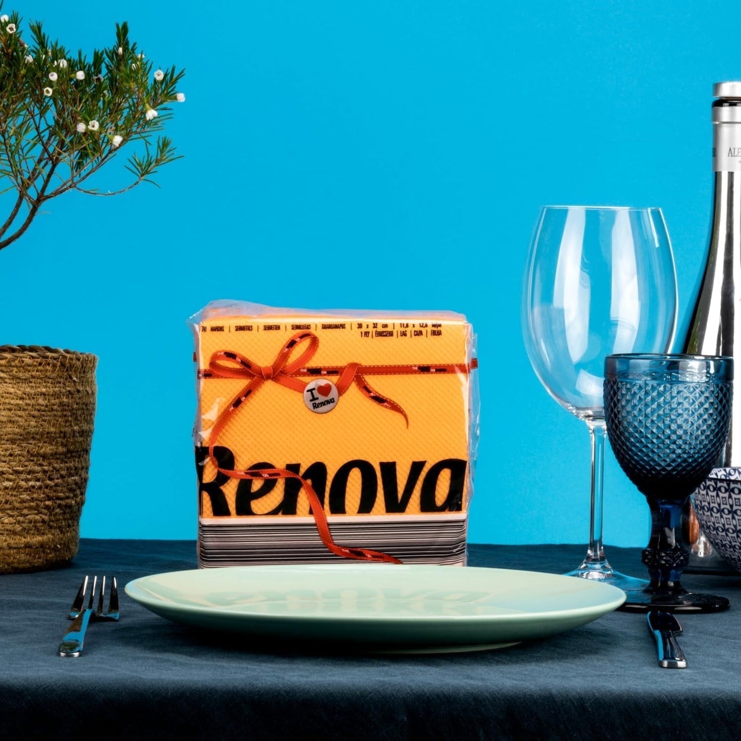 Servilletas de papel Renova, etiqueta roja naranja - 70 servilletas