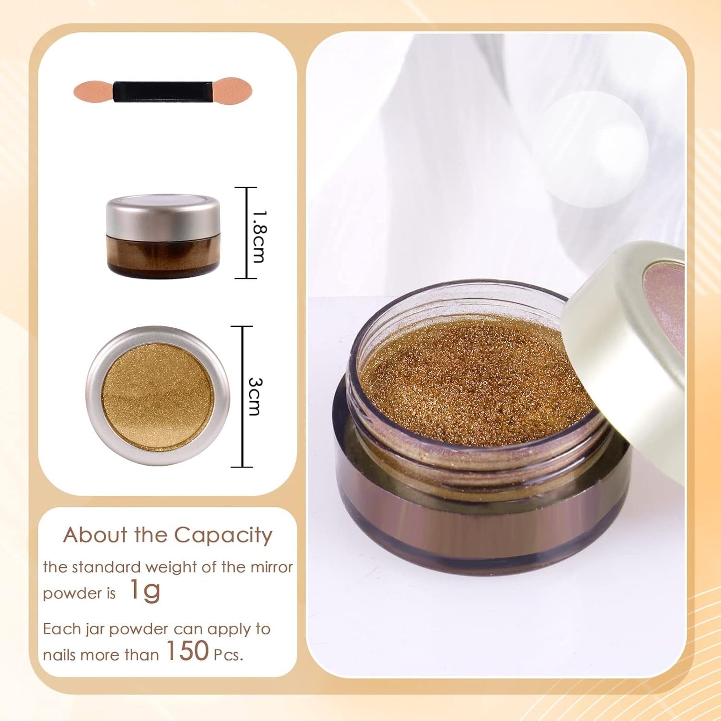 Chrome Nagel Pulver Spiegel Effekt Metallic Staub Holographische Glitter Glasierte Maniküre Dekoration Reflektierendes Pigment para DIY Gel Polish Nail Art, Harz Handwerk, Geschenke Für Gold