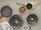 CreaTable, 23588, Serie MANDALA GOLD - Negro, Vajilla de 12 piezas, Juego de platos de porcelana, Apto para lavavajillas y microondas, Fabricación de calidad