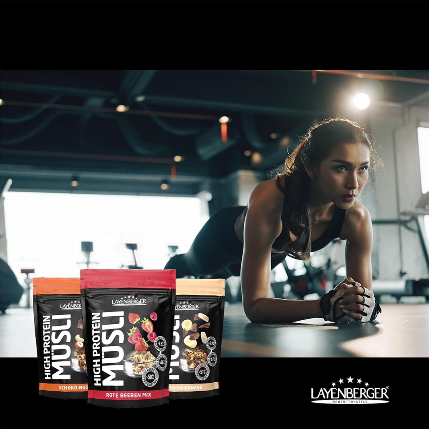 Layenberger Muesli 3K rico en proteínas, 50% Eiweiß y 18% Kohlenhidrato - Paquete individual (1X 390 G) - Schoko-Nuss Cereale Naty Shop