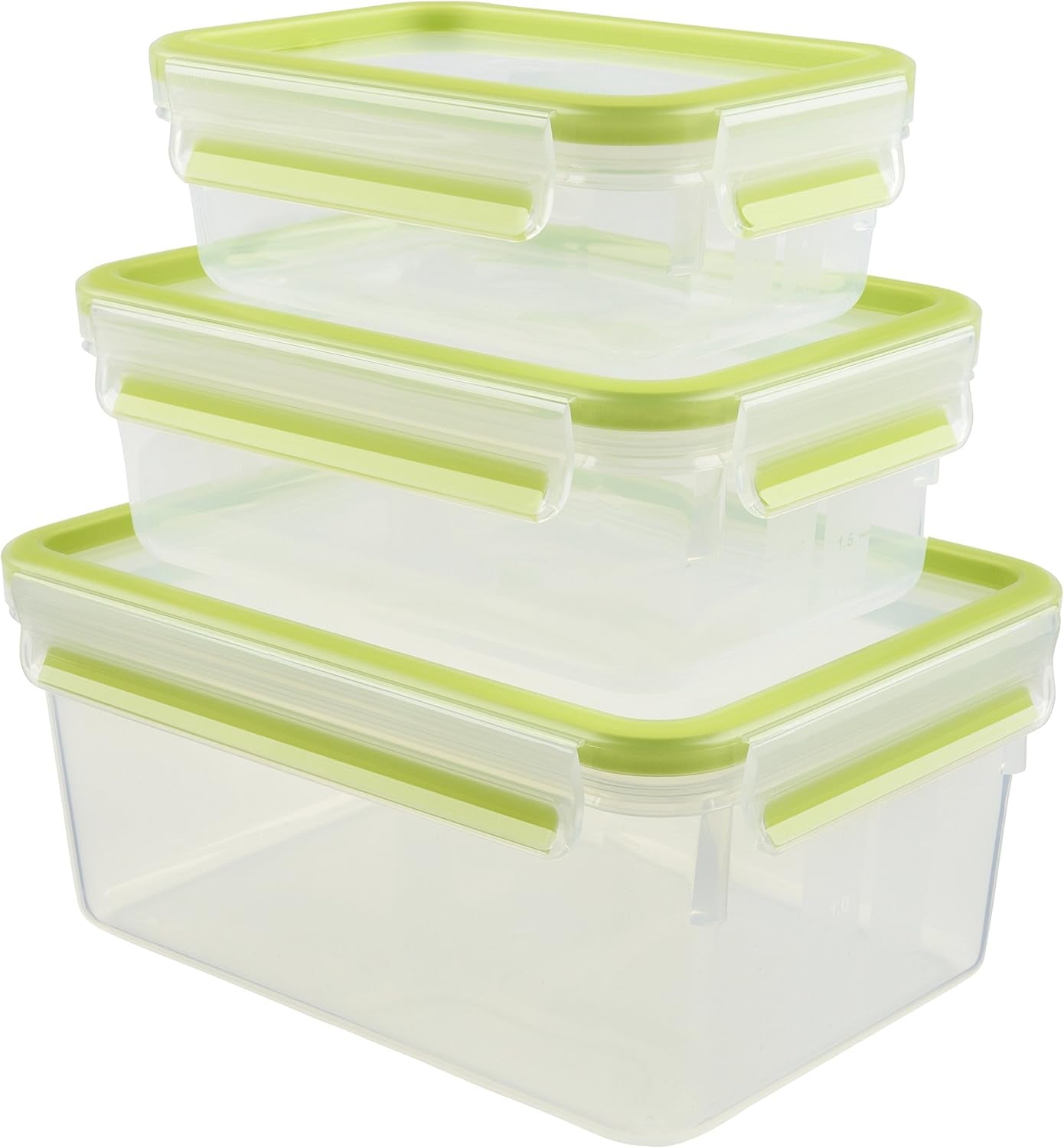 Emsa 515585 Clip y cierre para alimentos | Juego de 3 piezas | plástico | transparente / verde | 0,55 / 1 / 2,2 litros Cajas para conservación de alimentos Naty Shop Verde 0,55 L+1,00 L+ 2,20 L