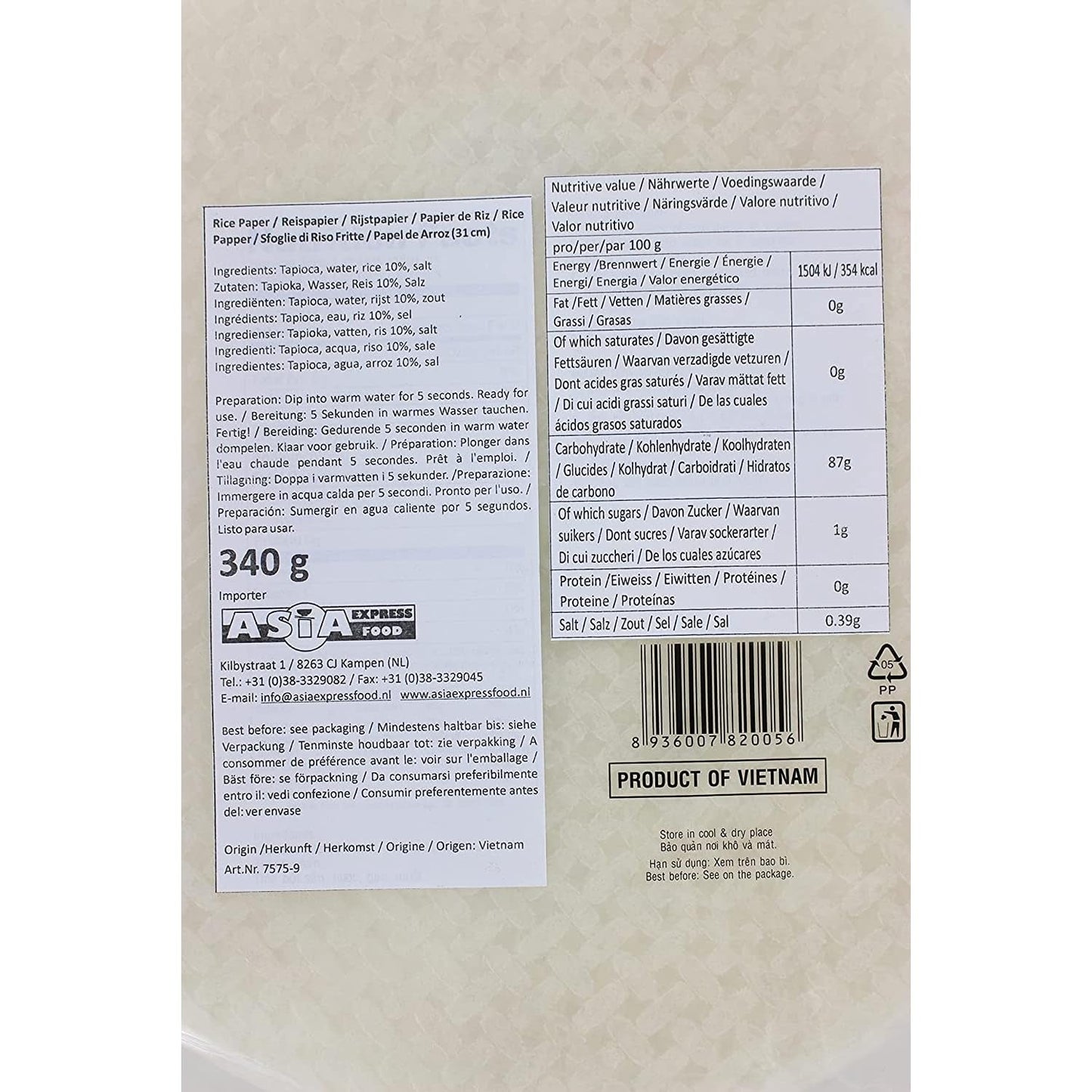 ARBOL DE BAMBÚ - Papel de arroz 31 cm. (Rollitos de verano) - 1 x 340 gr