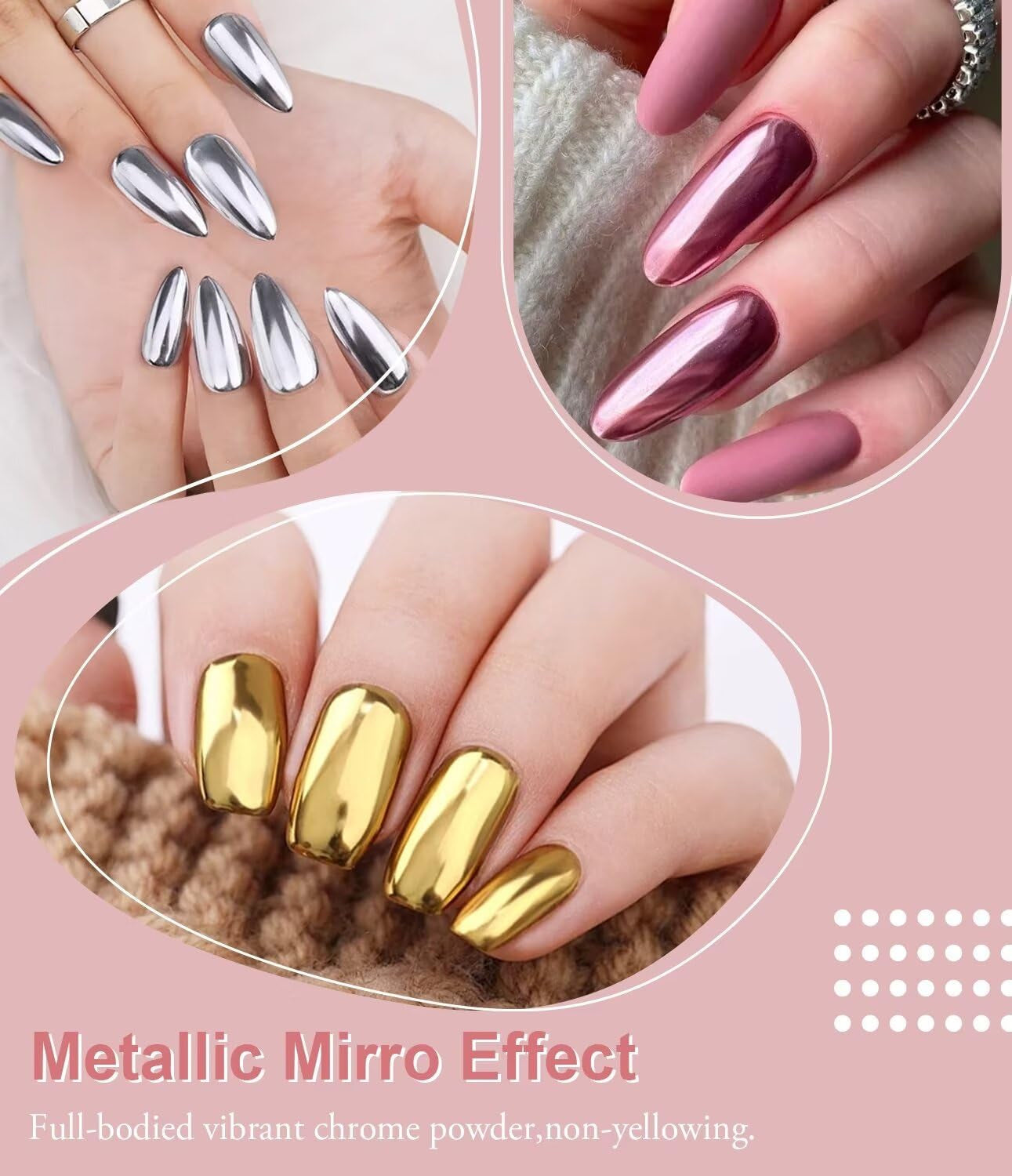 BISHENGYF Polvo de uñas cromado de oro rosaNeue Upgrade Grosse Kapazitä Chrom PulverSuper-Spiegeleffekt Metall Mirror Chrome Powder -Neon Glassy Pearl Effect Glitter Nagelkunst Pulver para salón de bricolaje