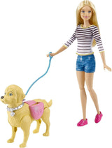 Muñeca Barbie para caminar y ir al baño, muñeca rubia con perro que camina, cuchara para caca, accesorios que incluyen muñeca perro, regalo para niños, juguete a partir de 3 años, DWJ68