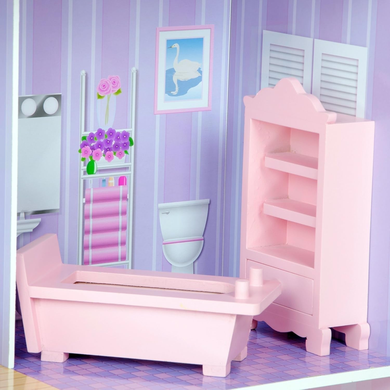 Olivia's Small World Casa de Muñecas Gigante, Casa de Muñecas Grande de Madera con Muebles y Accesorios, Casa de Muñecas de 3 Pisos para Niños, Casa de Muñecas para Muñecas de 12", 3 Años + Casas de Muñecas Naty Shop