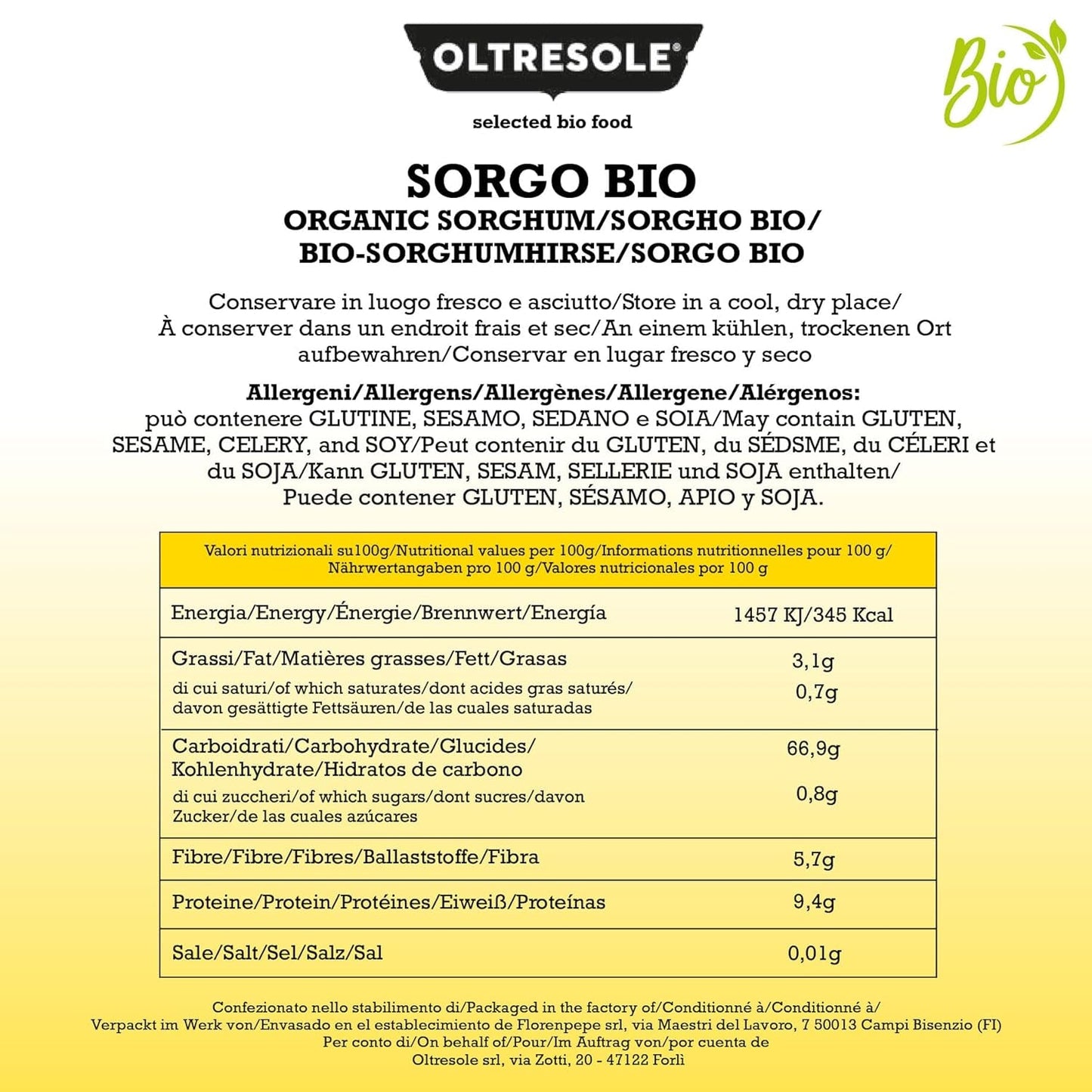 Sorgo blanco ecológico, 1 kg, sin cáscara, en grano crudo, cultivado ecológicamente en Italia, paquete ideal para la familia