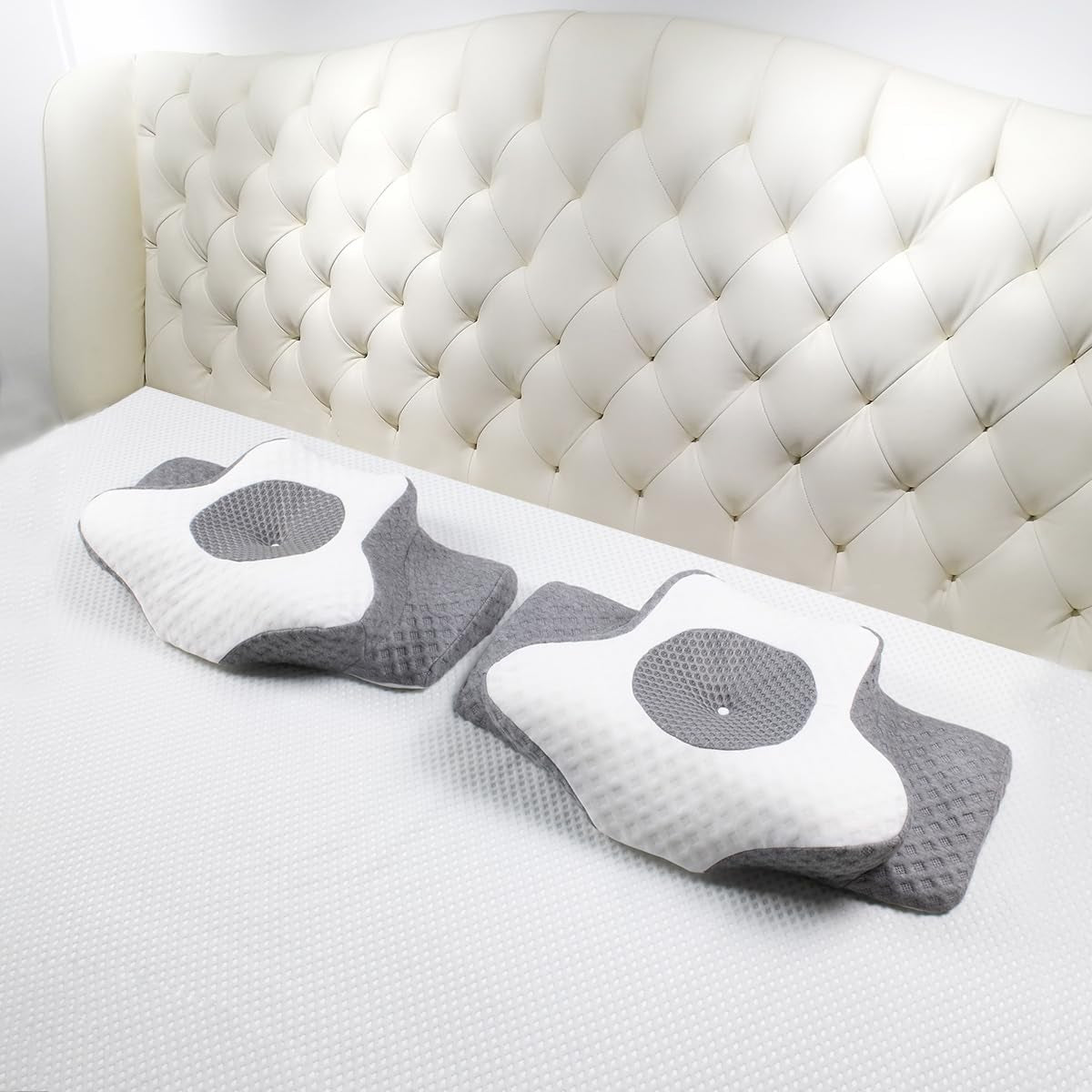 Topmener Almohada Ortopédica Viscoelástica, Almohada Cervical Ajustable, Almohada Ortopédica Ergonómica con Forma de Mariposa para Soporte del Cuello Durante el Sueño, Almohada para Dormir Boca Arriba y Boca Abajo Almohadas Ortopédicas Cervicales Naty Shop
