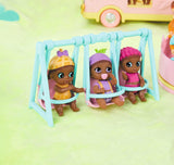 BABY born 904763 Baby Surprise Bus: minibús de juguete rosa con 2 muñecas exclusivas, cochecito triple, columpio, carrusel, tobogán y columpio triple.