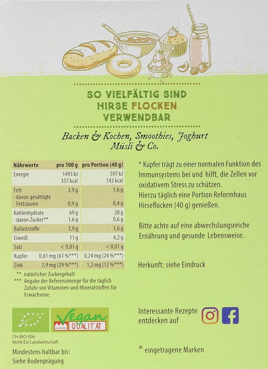 Hirse-Flocken Bio, Pack 6Er (6 X 400 G) Cereales Naty Shop