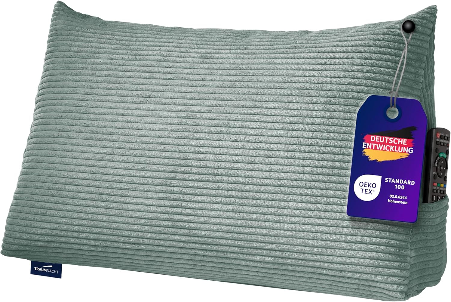 Almohada de lectura Traumnacht Cosy Back Cushion, 70 x 40 cm gris oscuro, funda desenfundable y lavable de 100% poliéster, práctico bolsillo lateral, certificado Öko-Tex, fabricado según los estándares de calidad alemanes