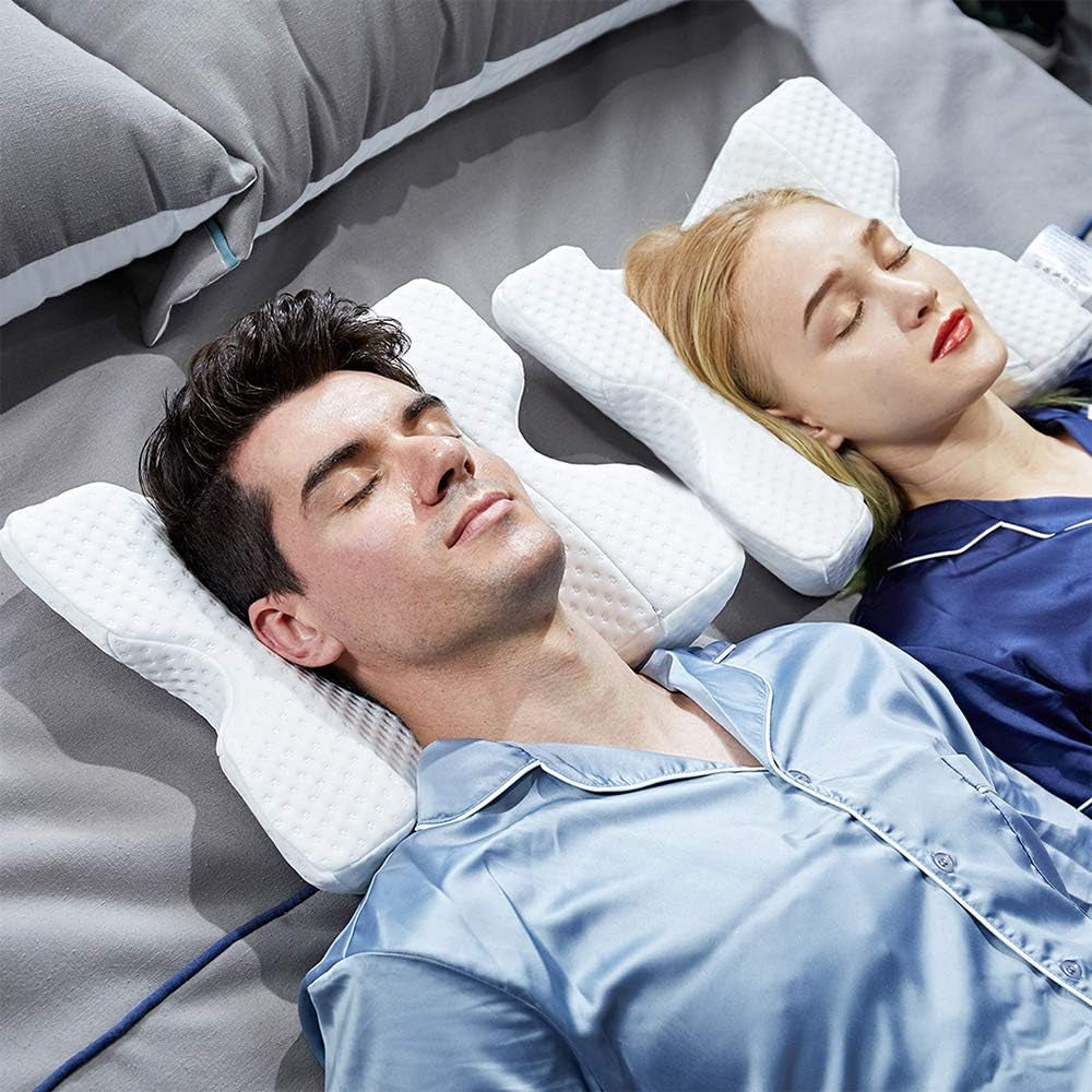MINGZE Almohada de Espuma viscoelástica Multifuncional Almohada para el Cuello Espuma, Almohada para el Cuello en Forma de U con Lazo, Almohada para Dormir de Rebote Lento Almohada de presión de Rebote, Almohada Seda de Hielo