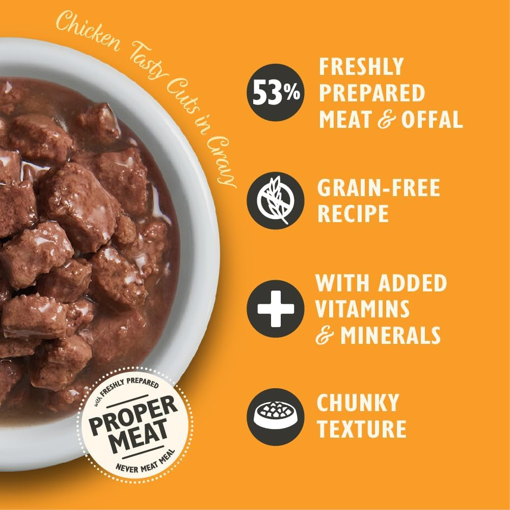 Lily's Kitchen Comida húmeda natural para gatos adultos, enlatada, sabrosos trozos en salsa de pollo, receta sin cereales (24 bandejas x 85 g)
