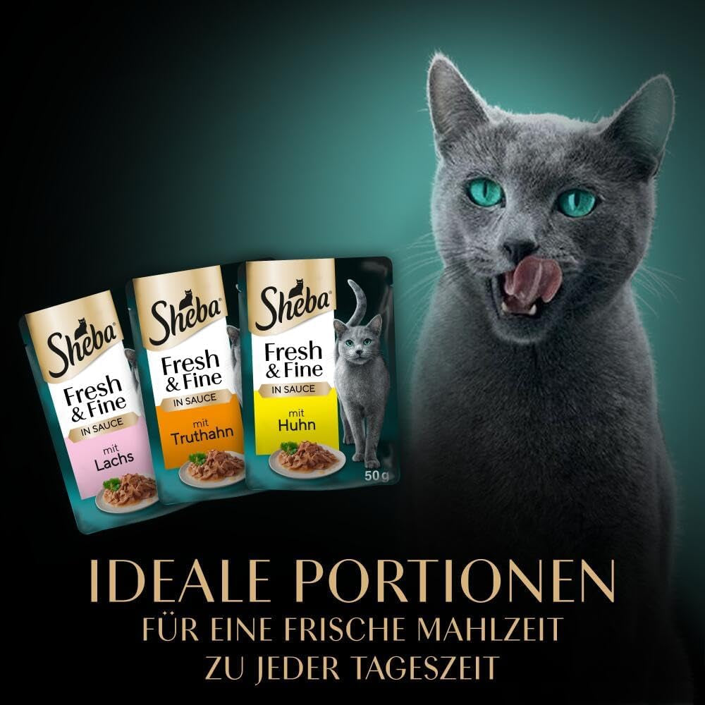 Sheba Portion Bolsas Comida húmeda para gatos, multipack Fresh & Fine en salsa con pollo y salmón MSC, 6x6x50g - Comidas finas para gatos en salsa