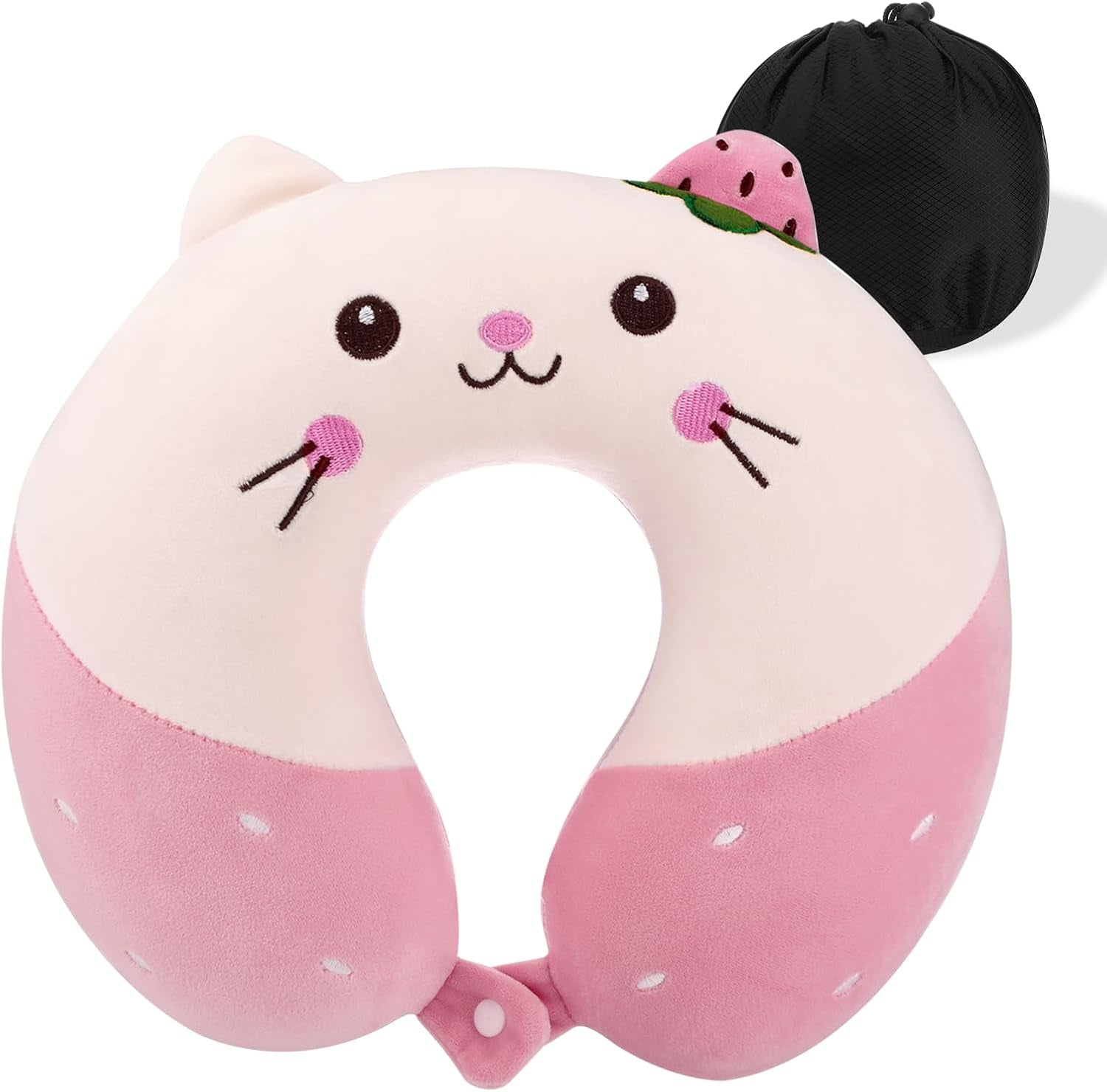 Litimkat Almohada para el cuello para niños, almohada portátil para el cuello, almohada de viaje, almohada de espuma viscoelástica en forma de U, almohada de viaje, avión, coche, tren, oficina, hogar, lindo patrón de animales, funda de almohada desmontable (rosa) Almohadas ortopédicas cervicales Naty Shop Pink
