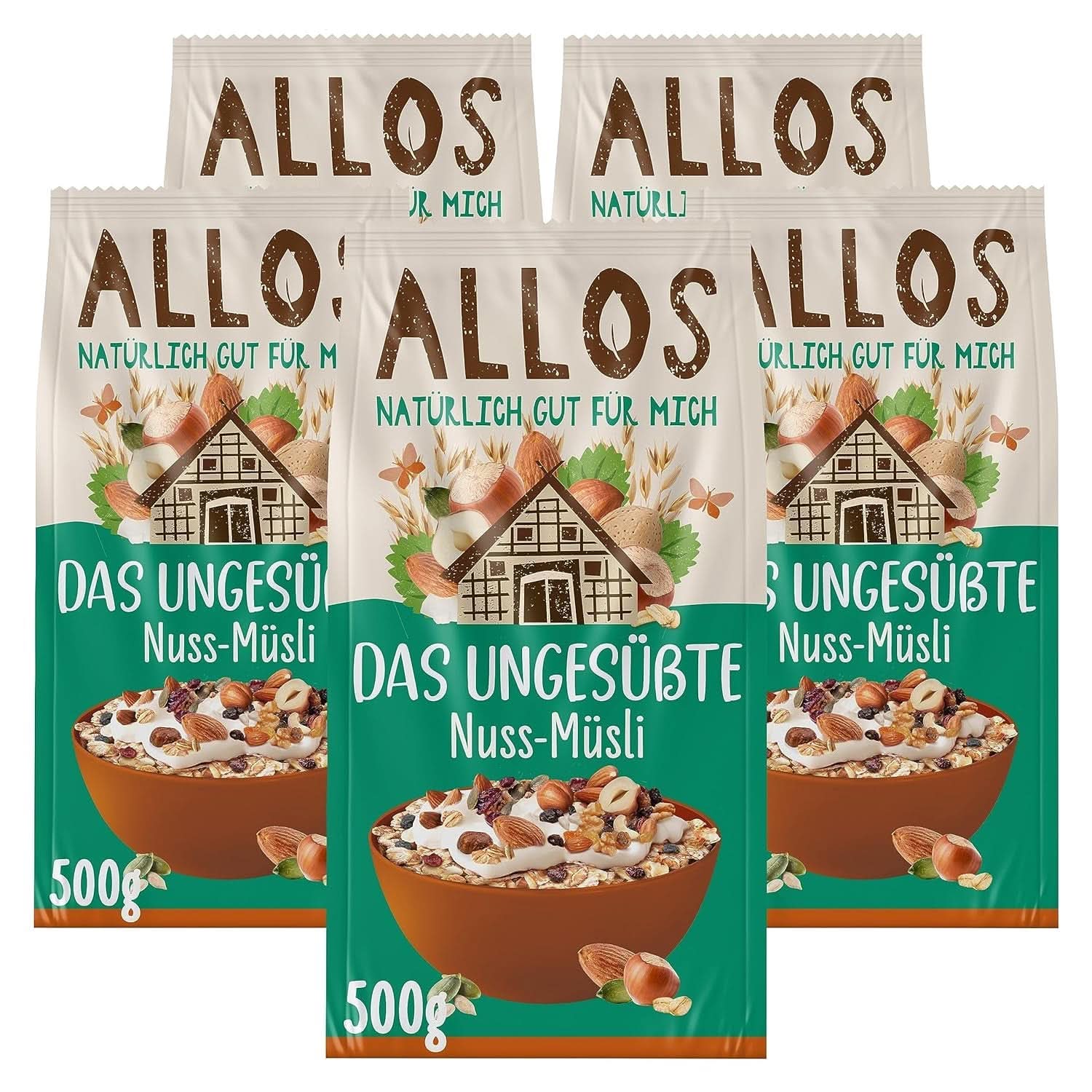 Allos, muesli de frutos rojos sin azúcar, paquete 5 x 500 gramos Cereales Naty Shop Avellanas