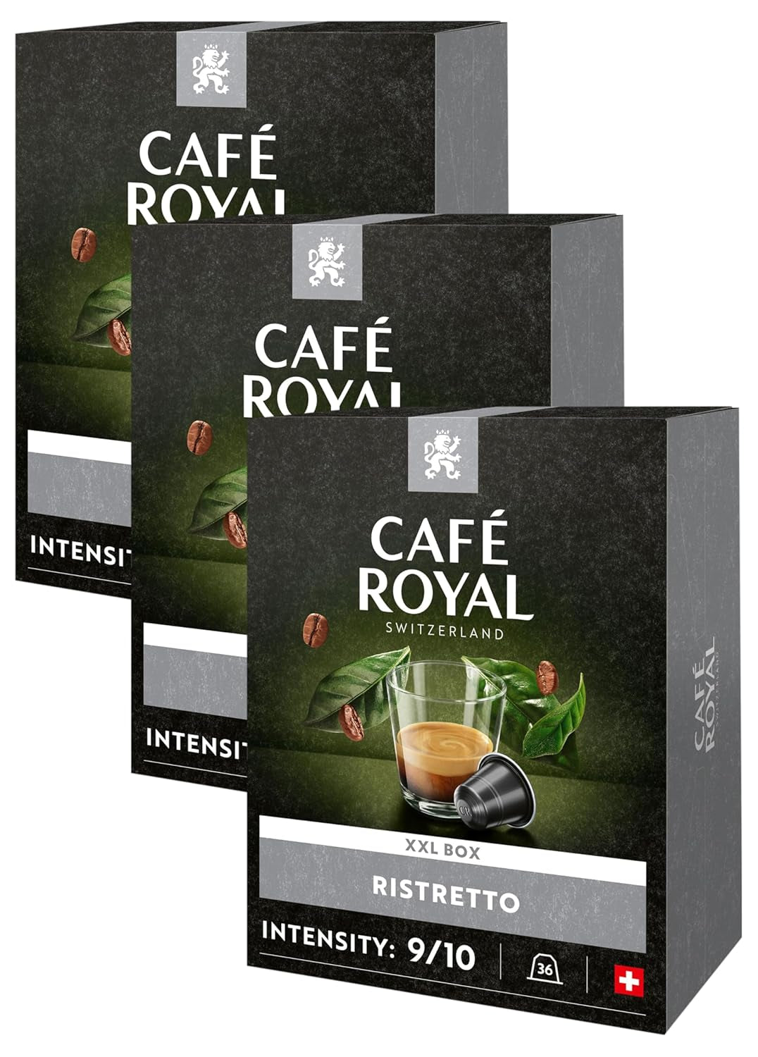 Café Royal Ristretto 36 Capseln para cafetera Nespresso - Intensidad 9/10 - Cafeteras certificadas UTZ en aluminio (paquete con 3)