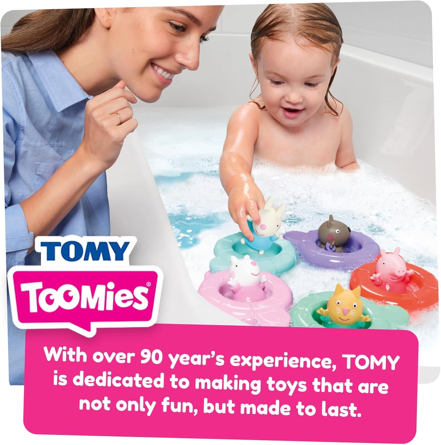 Tomy Toomies Peppa's Pool Party - 5 vasos con aro conector con 5 juguetes para niños Peppa Pig & Friends Water Squirter - juguetes de baño +18 meses - Juguetes de baño y piscina para niños Bebe Toys Naty Shop