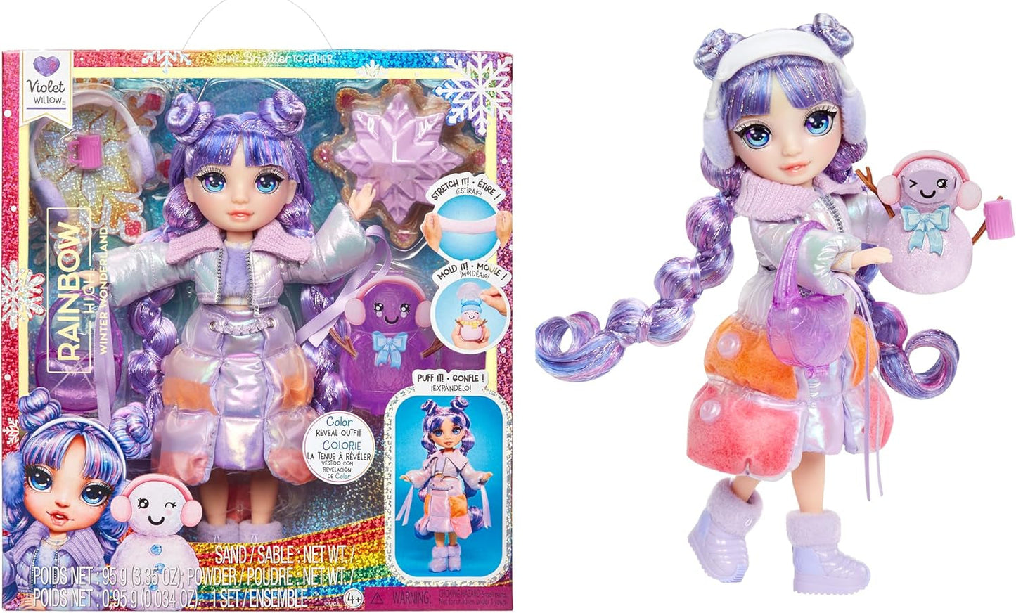 Rainbow High Winter Wonderland - Skyler (azul) - Muñeca de nieve mágica oculta de 28 cm con juego de muñeco de nieve, adecuada para niños de 4 a 12 años y muñecas de coleccionista Naty Shop Violeta (púrpura)
