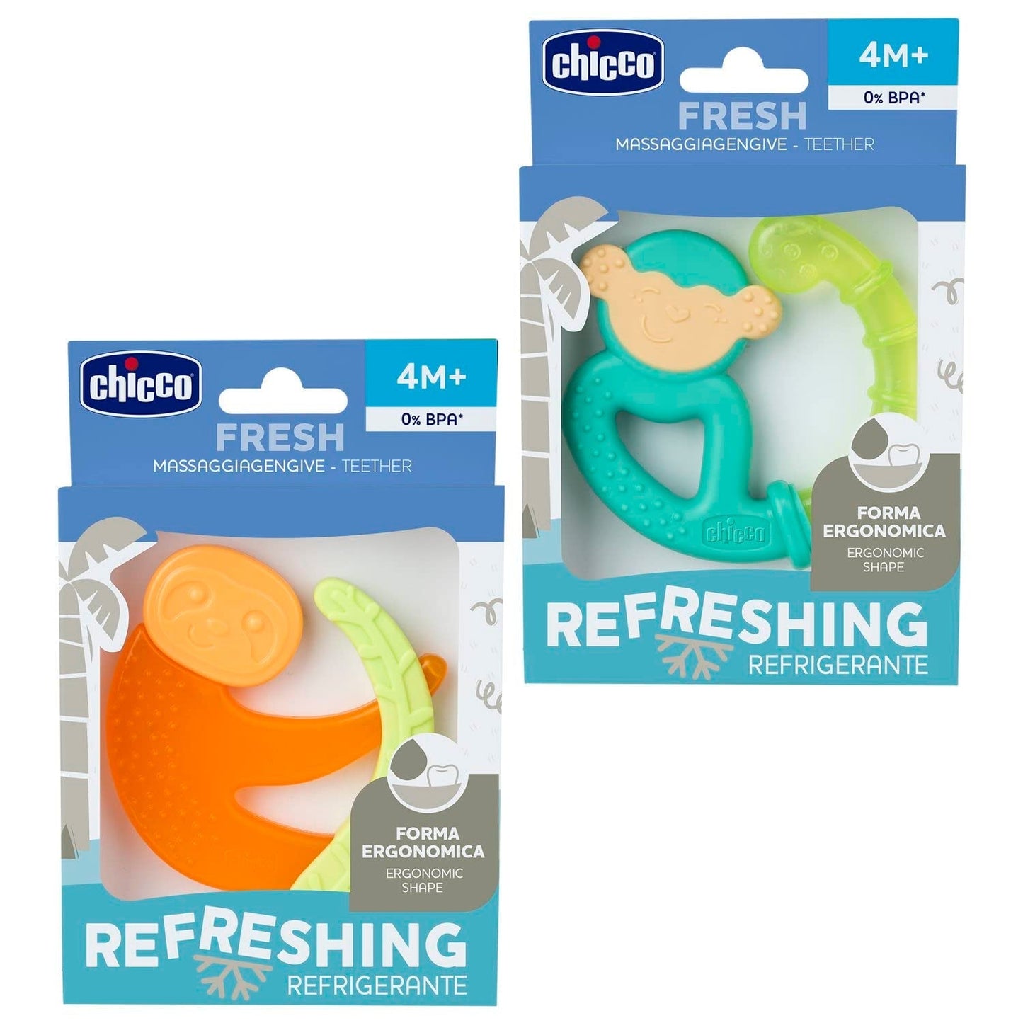 Chicco Mordedor Fresh&Relax Mono o Perezoso, 4M+, lleno de agua esterilizada
