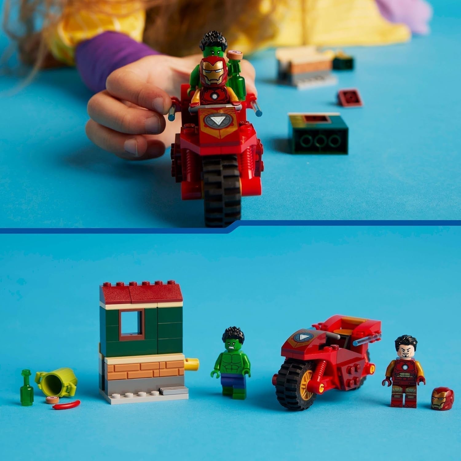 LEGO Marvel Iron Man con Bicicleta y Hulk, Juguete de Construcción de Superhéroe para Niños, Set de Colección con Bicicleta y Minifiguras, Regalo para Niñas y Niños de 4 Años 76287 Juegos de Construcción Besuche den LEGO-Store