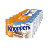 Knoppers blancos y negros – 8 x 25 g – Lonchas de barquillo rellenas de barquillos de cacao oscuro, trozos de galleta negra, leche y crema de turrón