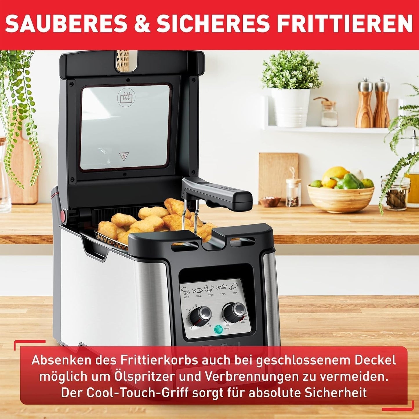 Freidora Tefal FR600D Clear Duo, fritura con menos humo y olores, 1,2 kg de capacidad, termostato, temporizador, gran ventana de visualización sin vaho Electrodomésticos Naty Shop