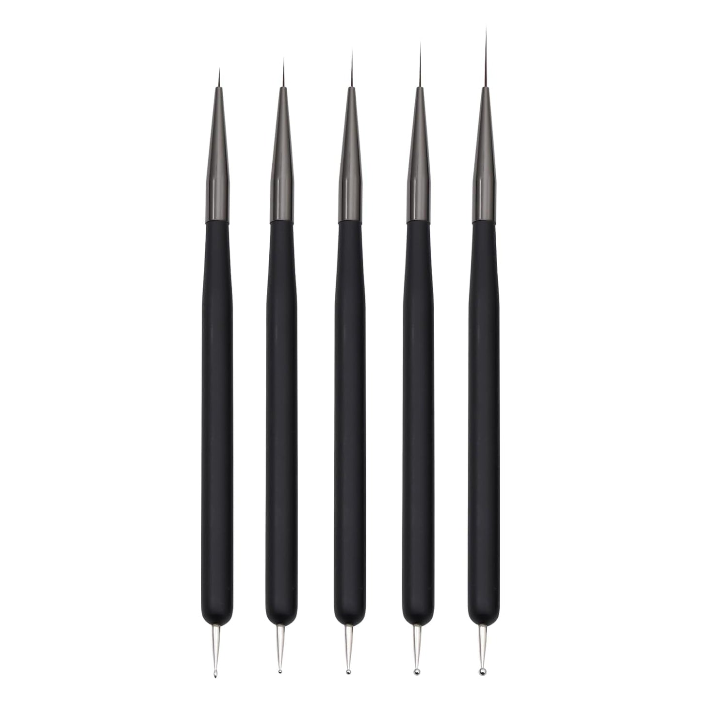 Nagelkunst-Pinsel, 5 piezas, Nailart-Pinsel, Punktierstift-Werkzeuge, Malkunst-Design-Pinsel-Set para Lange Linien, Dünne Details, Feine Zeichnungsgrößen 7/9/11/15/22 mm, negro