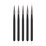 Nagelkunst-Pinsel, 5 piezas, Nailart-Pinsel, Punktierstift-Werkzeuge, Malkunst-Design-Pinsel-Set para Lange Linien, Dünne Details, Feine Zeichnungsgrößen 7/9/11/15/22 mm, negro