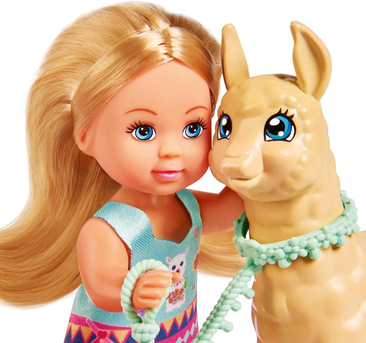 Simba 105733497 - Muñeca Evi Love con lindo traje de alpaca y correa, 12 cm, para niños a partir de 3 años