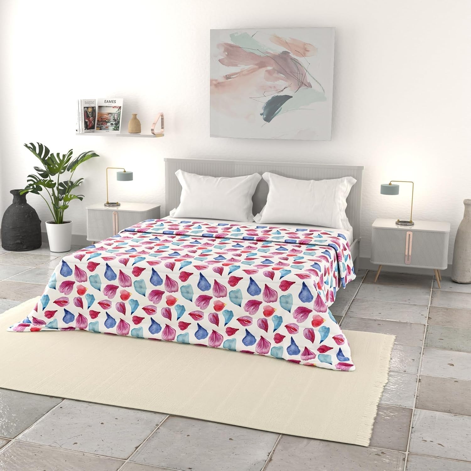Ropa de Cama Italiana Edredón Básico de Verano, Microfibra Estampada, 250X240Cm, Círculo Edredones y Edredones Naty Shop Petali 250X240Cm