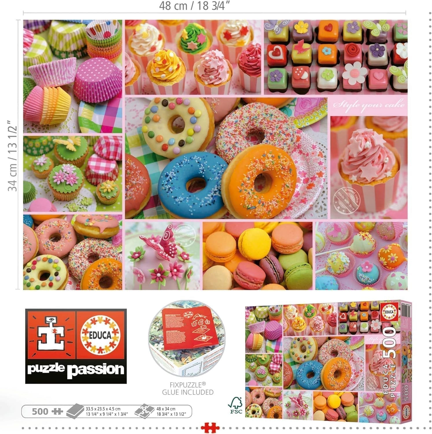 Educa - Puzzle de 500 piezas para adultos | Collage de dulces. Dimensiones: 48 X 34 cm. Incluye pegamento para rompecabezas Fixpuzzle. Durante 11 años (19904) Puzzle Naty Shop