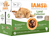 IAMS Delights Land Collection Comida húmeda para gatos - Multi-pack con variedades de carnes (cordero, ternera, pollo y pavo) en salsa, comida húmeda para gatos a partir de 1 año, 12 x 85g