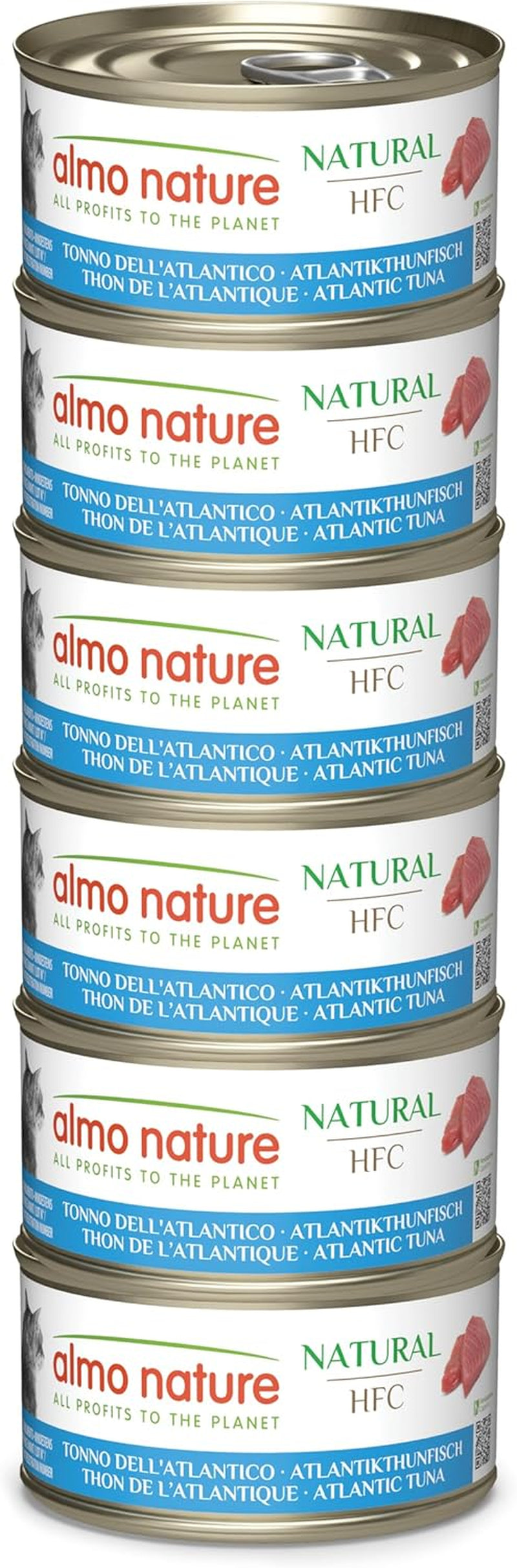 Almo Nature HFC Natural - Comida húmeda para gatos adultos - Atún del Atlántico - Calidad humana, Sin Gluten y Monoproteína - 6 x 70g