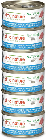 Almo Nature HFC Natural - Comida húmeda para gatos adultos - Atún del Atlántico - Calidad humana, Sin Gluten y Monoproteína - 6 x 70g