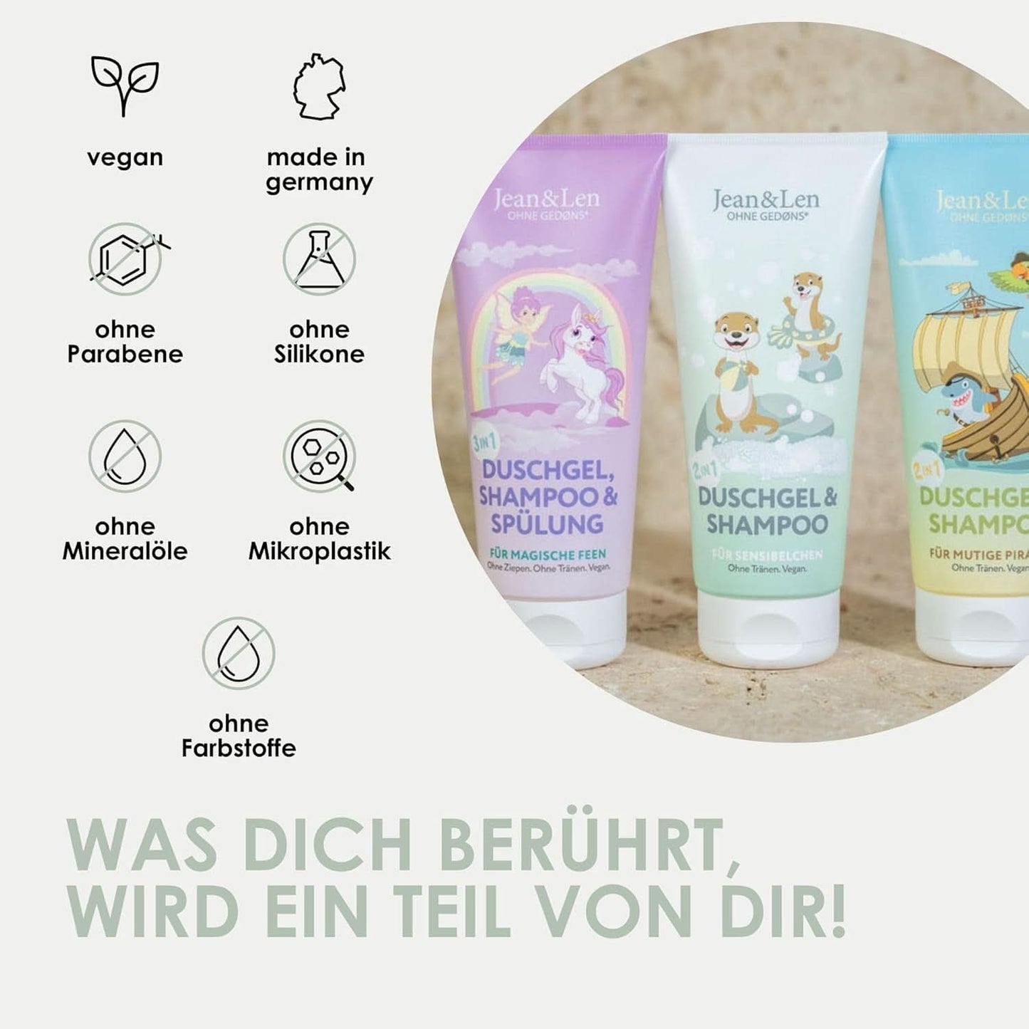 Jean & Len 2 en 1, Gel de ducha y champú para niños sensibles, 200 ml Ducha y baño Naty Shop