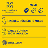 Martermühle Santos Kaffeebohnen 1kg suave I Arábica I Aroma: Almendra, Süssliche Milde I Ganze Kaffee-Bohnen schonend geröstet, säurearm