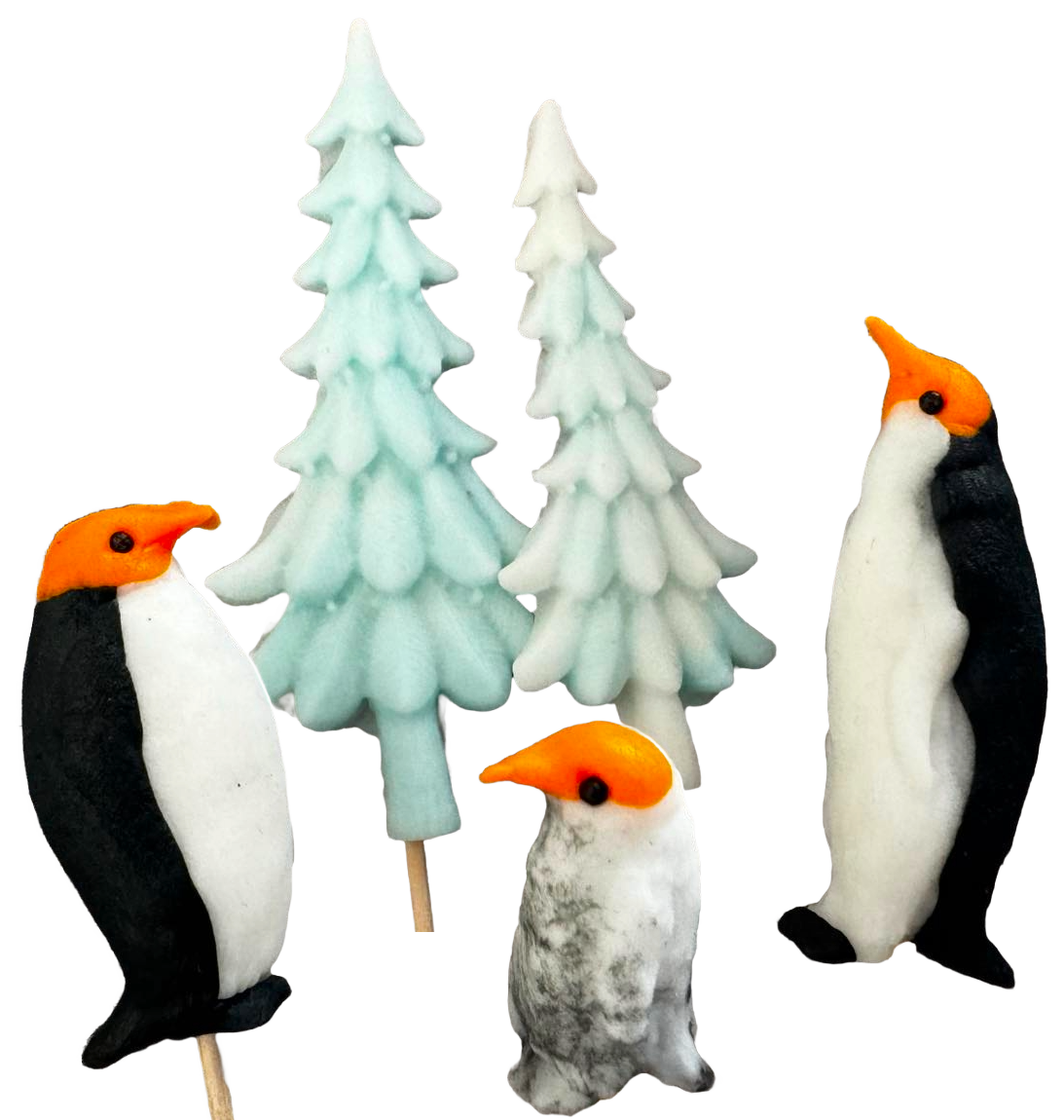 Set de 5 adornos comestibles de pasta de azúcar, Navidad, pingüinos y árboles de Navidad Adornos de pasta de azúcar Naty Shop