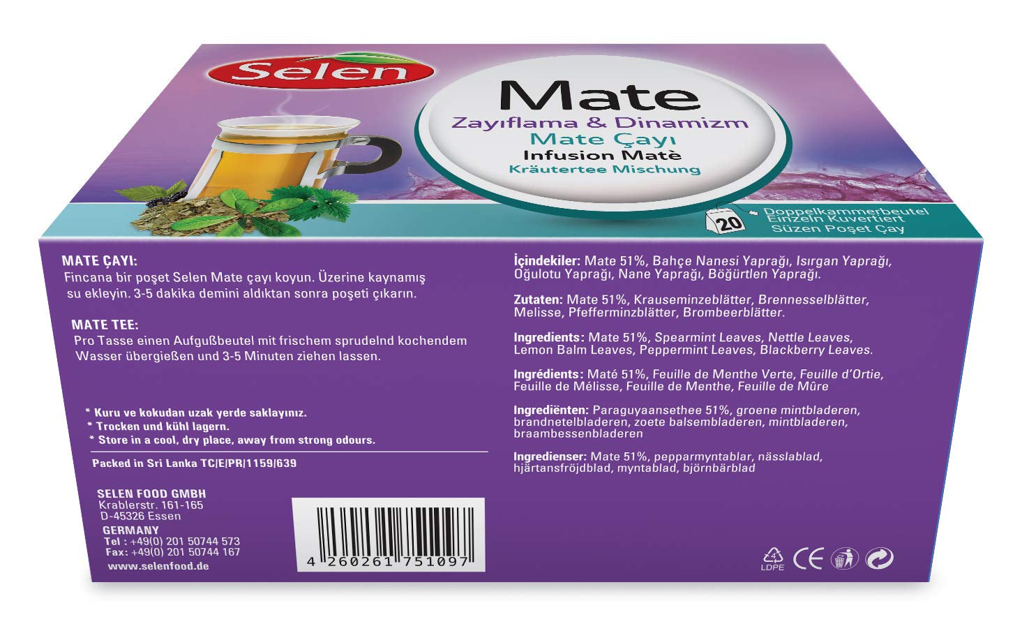 Té de hierbas Selenio Mate 20 sobres