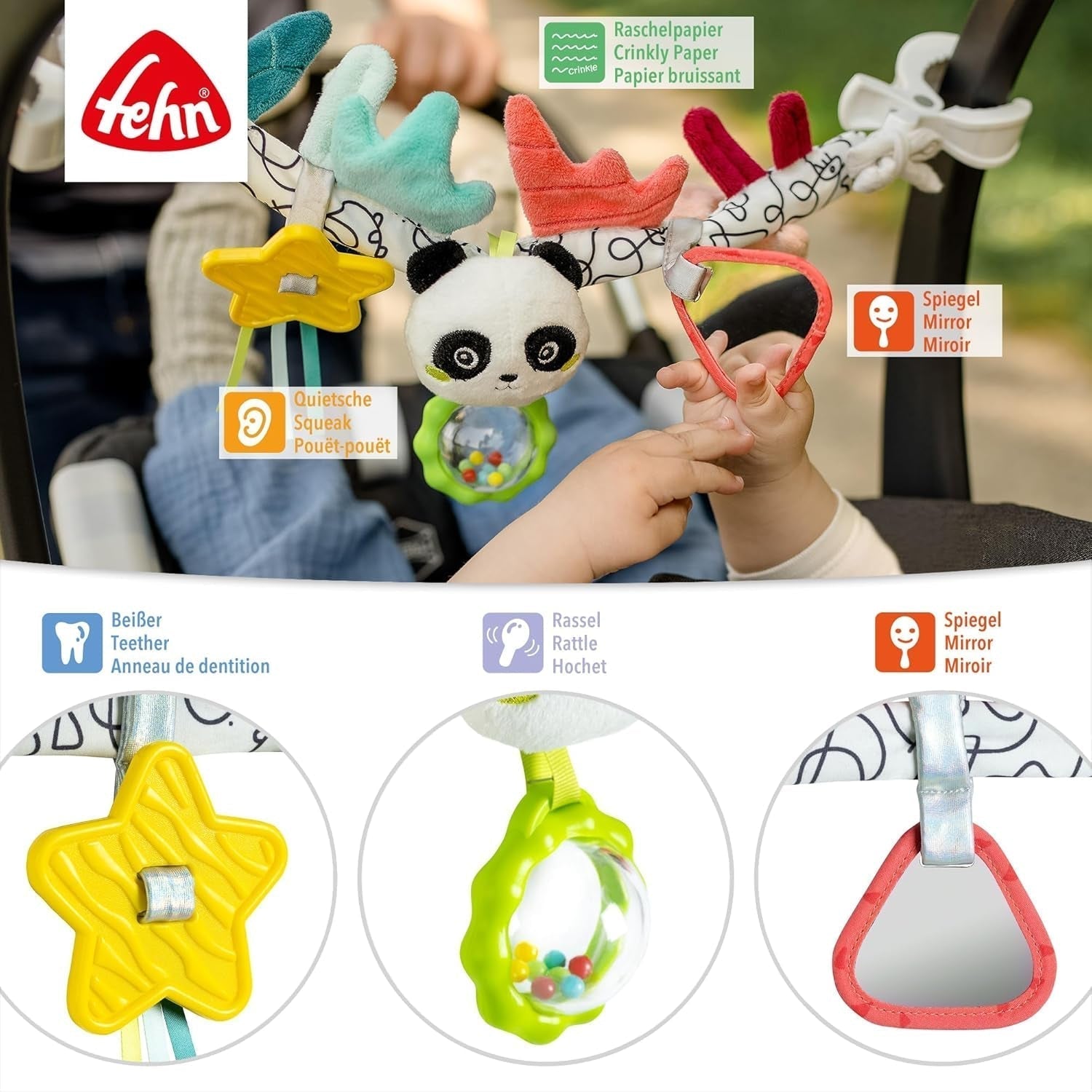 Fehn Cadena para móvil de bebé Panda Baby Mobile - Cadena para móvil de bebé con lindas figuras - Juguete colgante flexible para bebé - Cochecito de juguete para bebés y niños pequeños a partir de 0 meses Baby Toys Naty Shop