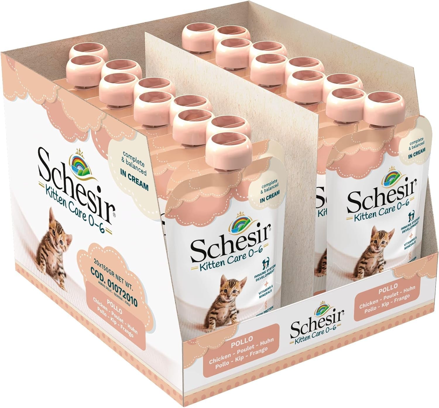 Comida húmeda para gatos pequeños con crema de pollo y pollo - Comida húmeda para gatos pequeños - Comida húmeda para gatos con crema de pollo, sin cereales, rica en proteínas, vitaminas y minerales (20 sobres x 150 g)