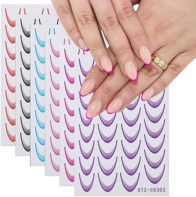 Nagelaufkleber con punta francesa - 6 Blatt Selbstklebende Nail Art Schablonen - Nagel Zubehör Und Dekoration