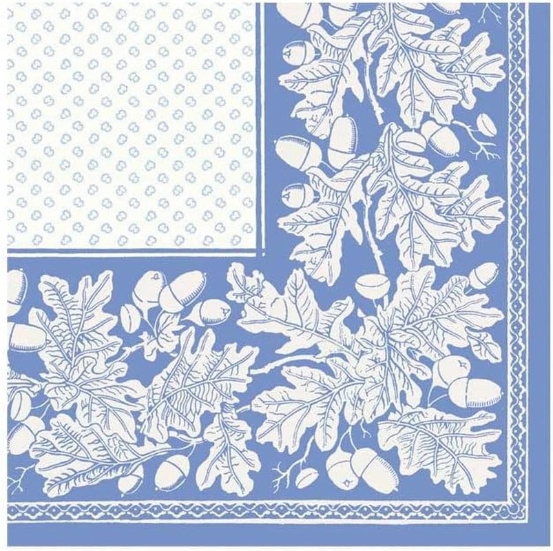 Servilletas de cóctel, hoja de roble y bellota, lino, azul francés y blanco, 15 por paquete
