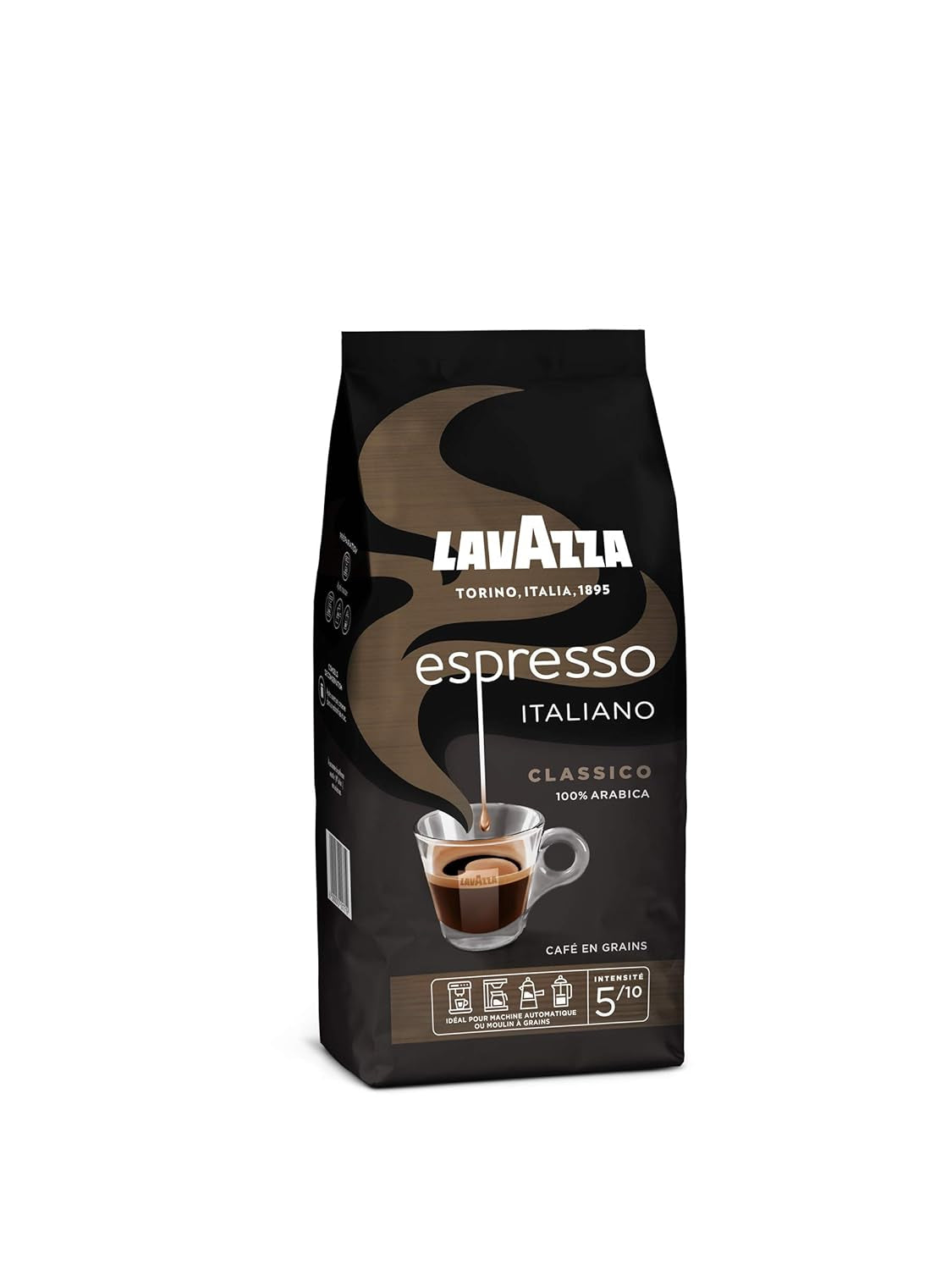 Café en grano Lavazza Espresso Italiano, 100% Arábica Espresso, equilibrado y aromático, paquete de 500g
