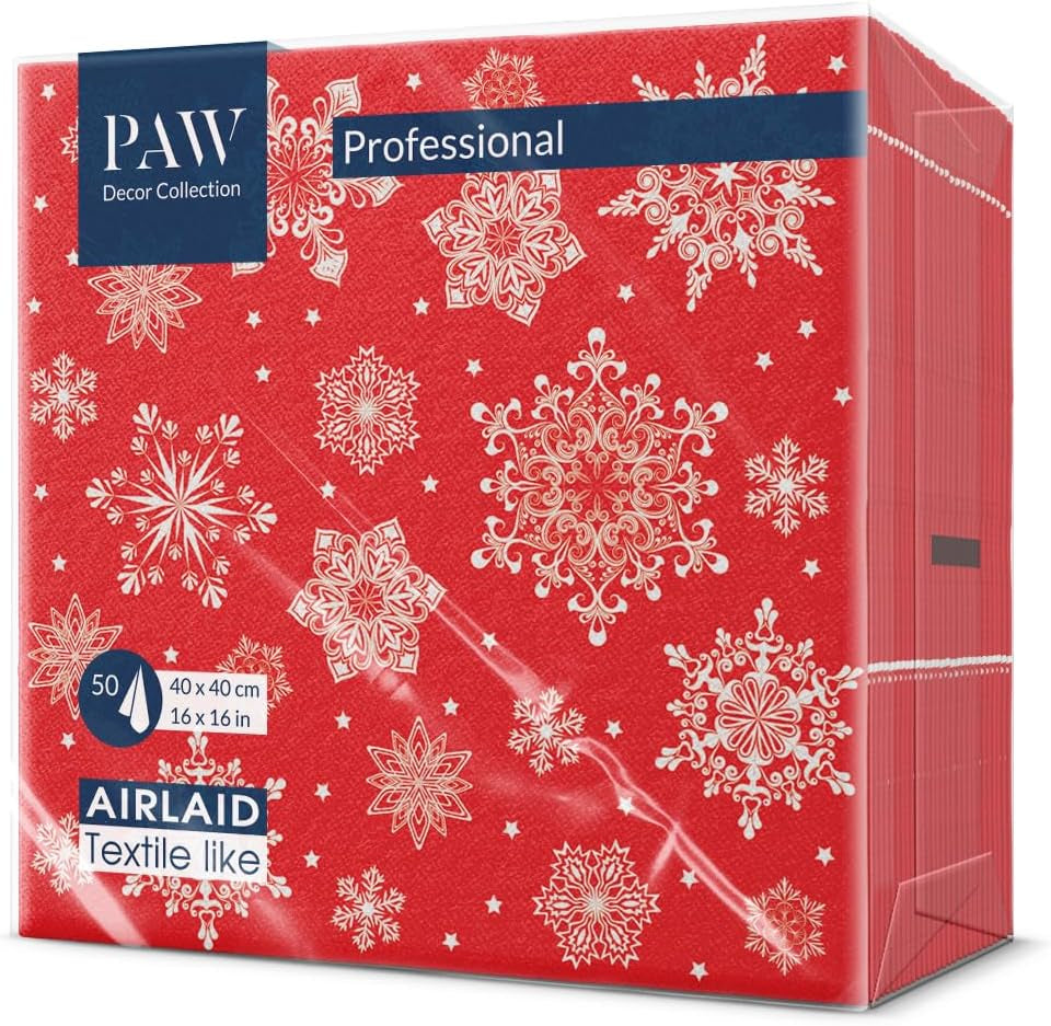 PAW - Servilletas Airlaid (40 X 40 Cm) I 50 Piezas I Perfectas para Navidad, Invierno, Vacaciones I Decoración de Mesa de Nochebuena I Servilletas Airlaid de Tela Ramas de Invierno I Ramas de Invierno