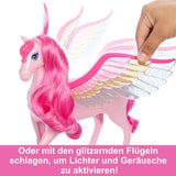 Barbie Pegasus Magic Hide and Seek - Juguete interactivo con luces y sonidos, 10 accesorios, alas de arcoíris, para edades de 3 años en adelante, HLC41