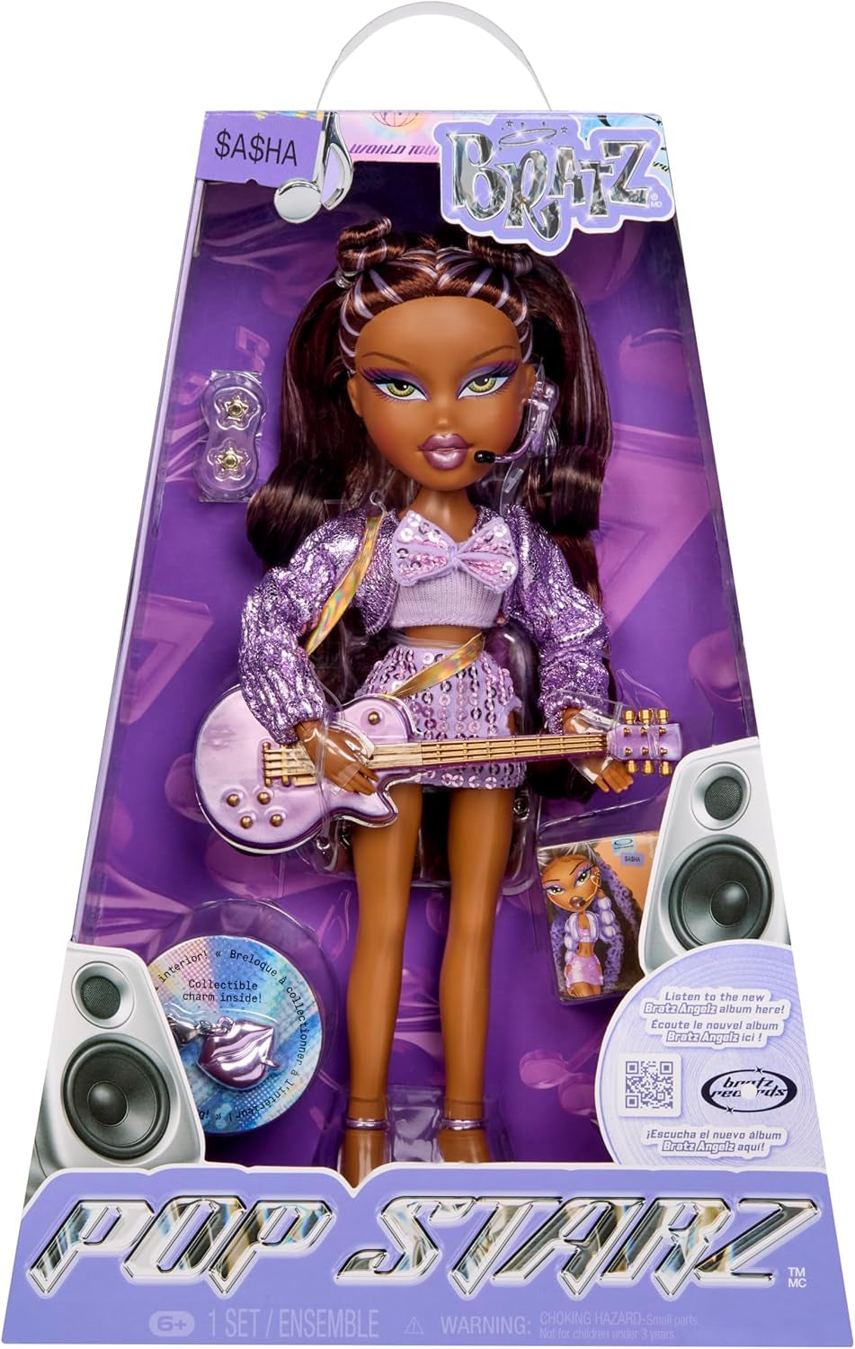 BRATZ Pop Starz Sasha – Muñeca de moda con llavero, atuendo y accesorios musicales coleccionables
