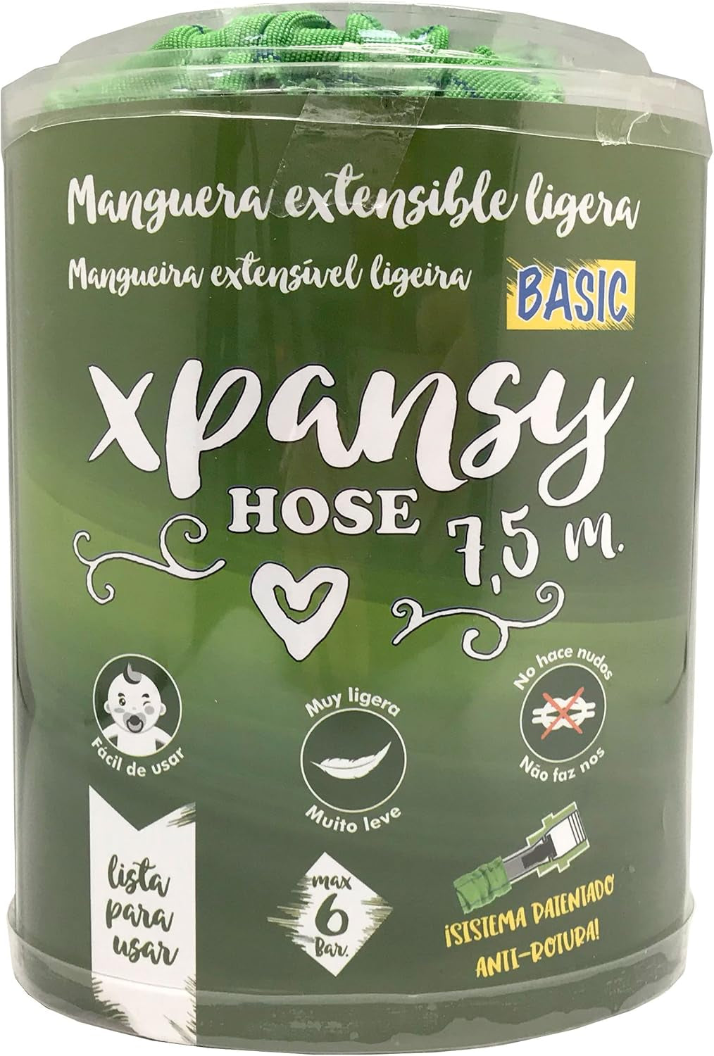 C2607A Manguera Basic – Manguera extensible con presión de agua, verde, 7,5 metros