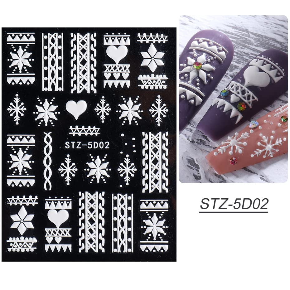 4 Blatt 3D Nagelsticker Weihnachten Nagelaufkleber Navidad 5D Stereoskopisch Selbstklebend Schneeflocke Schneemann Nail Art Sticker Dekoration Nageldesign Zubehör